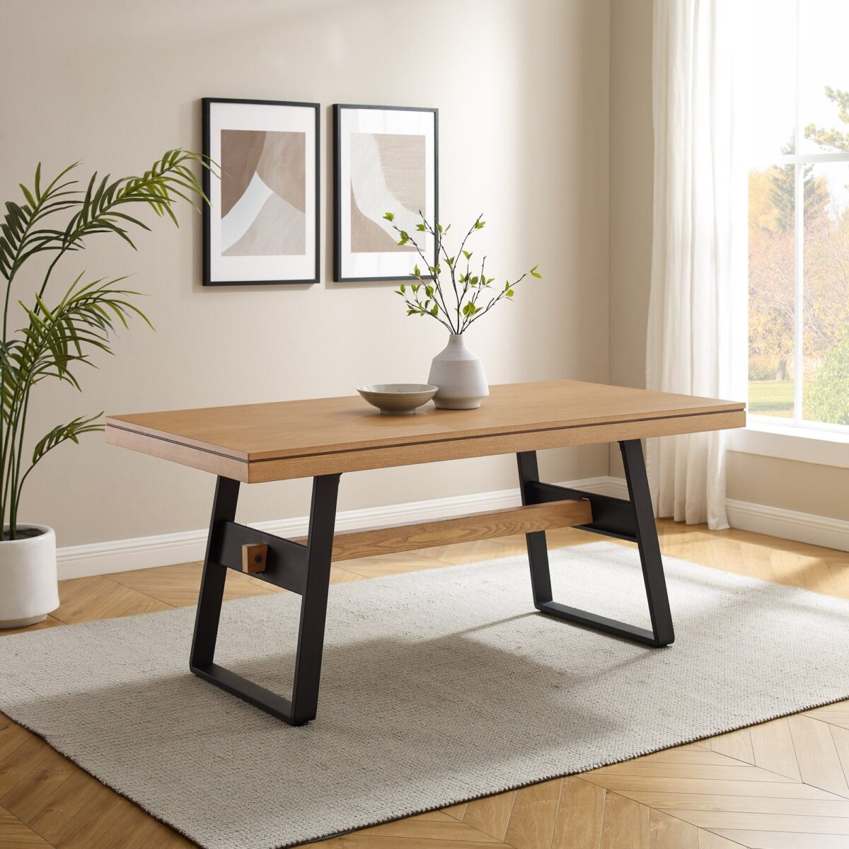Brickell Modern Industrial Bridge-Leg Dining Table & Desk - Image 1