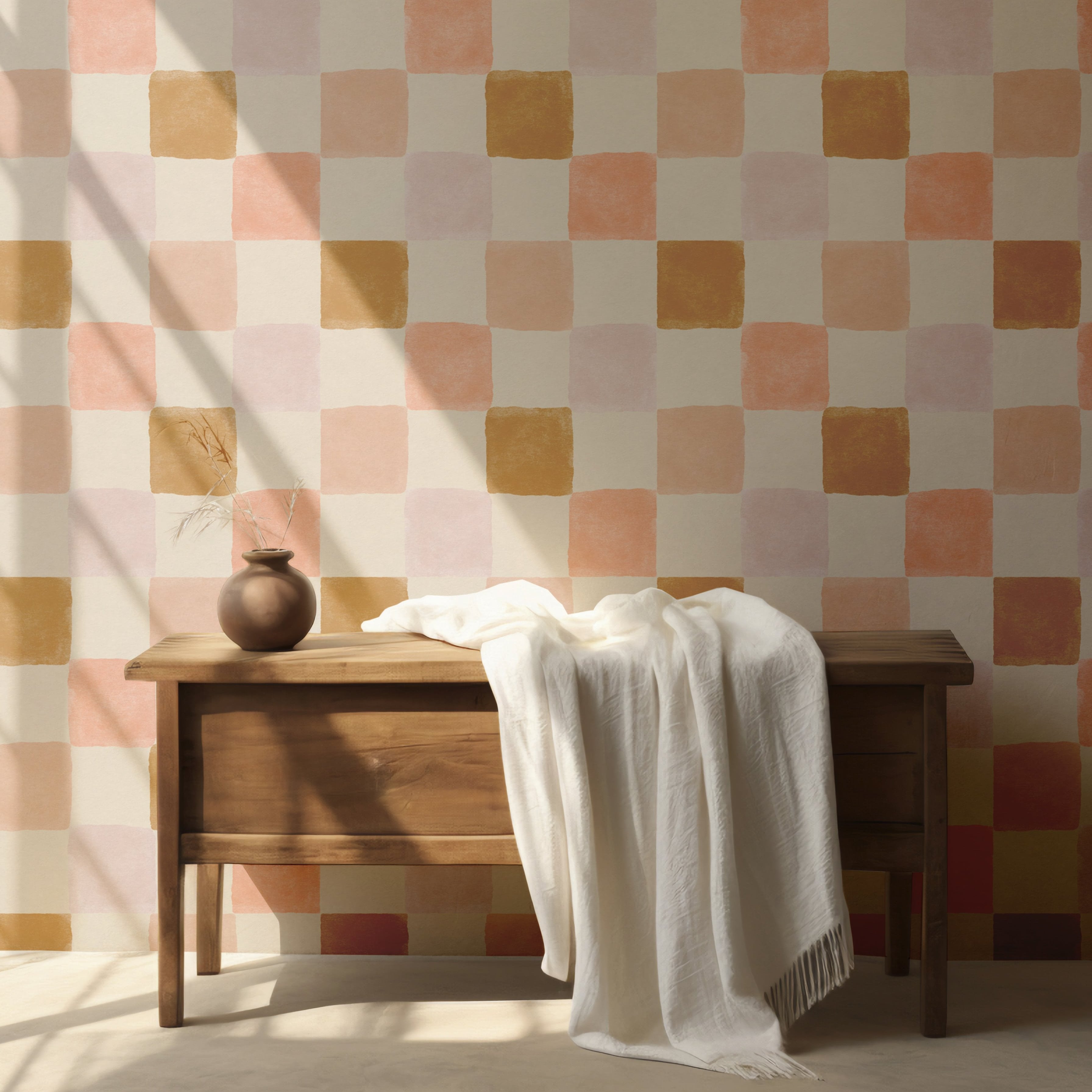 Checkered_5-min_545f2dd6-f8a5-49d6-959b-3298ddafd25e-1 Artisan Checkered Wallpaper - Warm Terracotta and Mustard Tones - Image 1