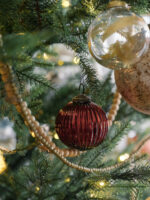 Set of 4 Handcrafted 3" Bordeaux Mouthblown Glass Ornaments with Antique Topper - Image 2