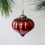 Set of 4 Handcrafted 3" Bordeaux Mouthblown Glass Ornaments with Antique Topper - Image 7