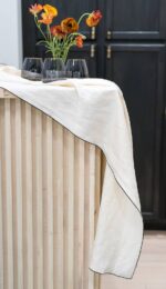 Stone Washed Linen Tablecloth– Cathedral with Black Trim - Image 2