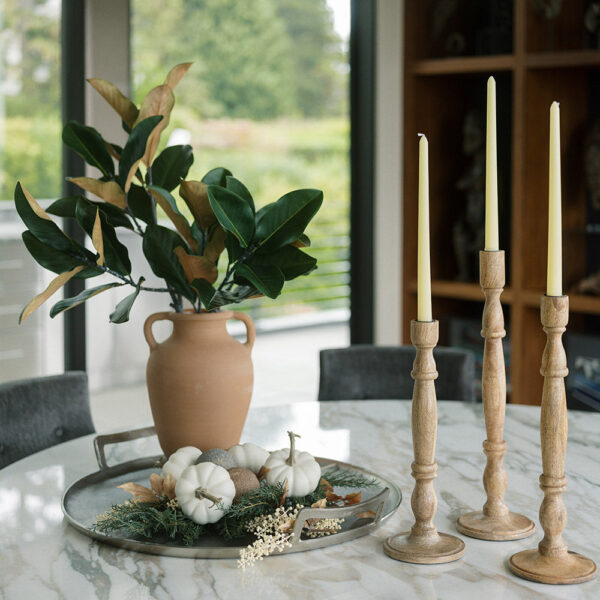 Set of 3 Handcrafted Taper Candle Holders in Natural Mango Wood - Rustic Elegance for Home Decor
