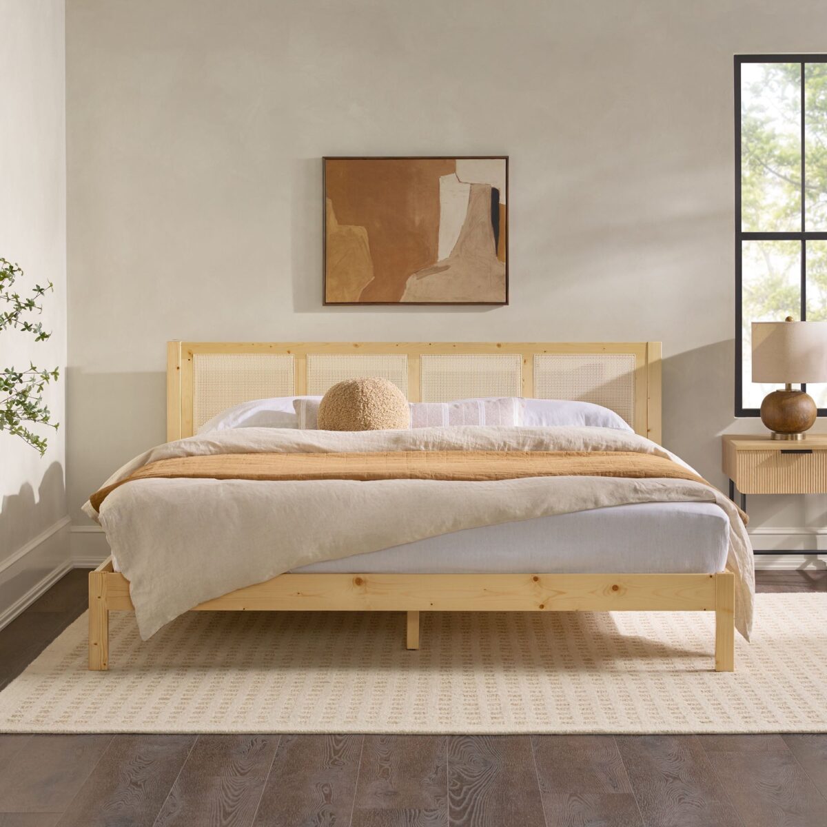 Yasmina Solid Wood Rattan Paneled Platform Bed (Queen or King) - Image 2