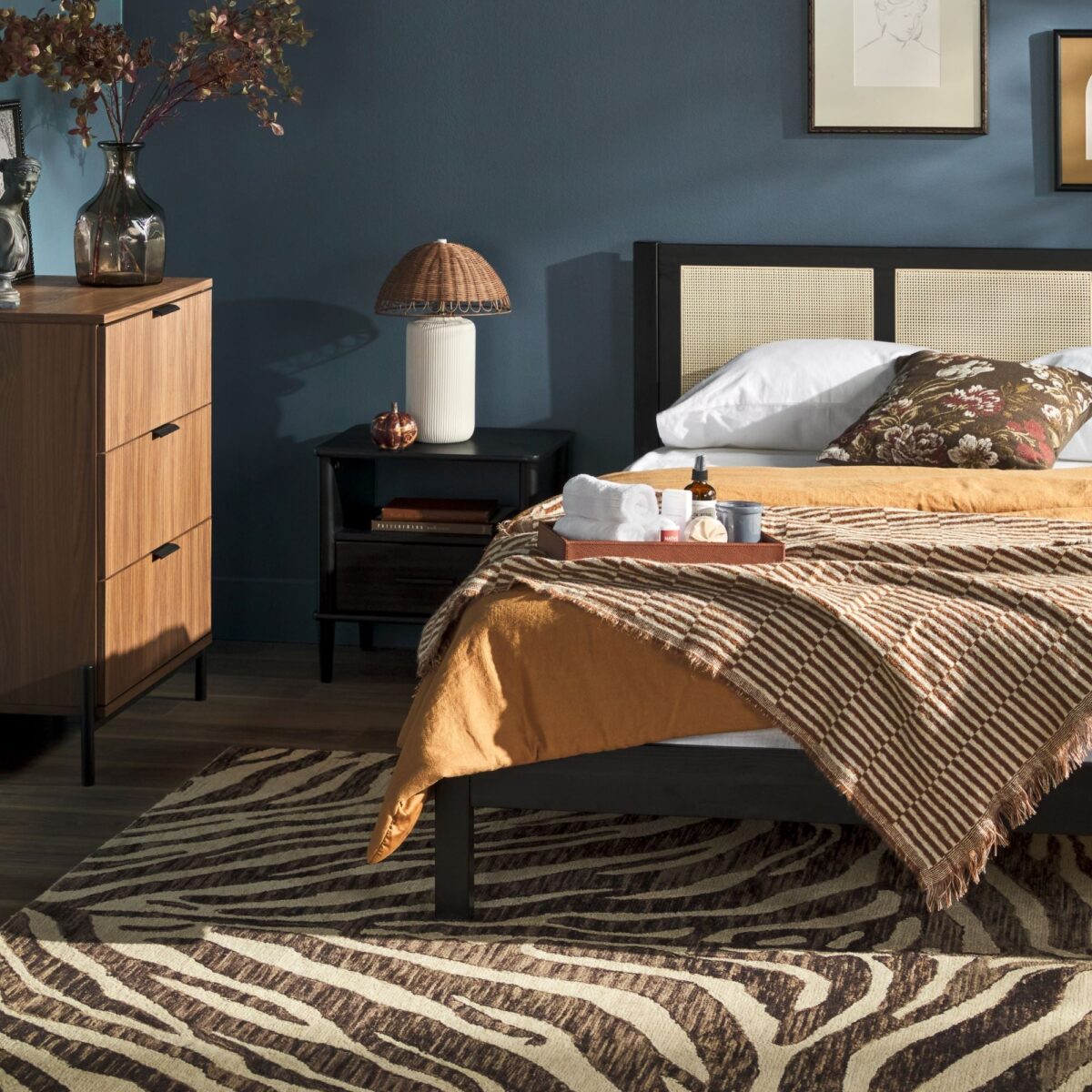 Yasmina Solid Wood Rattan Paneled Platform Bed (Queen or King) - Image 3