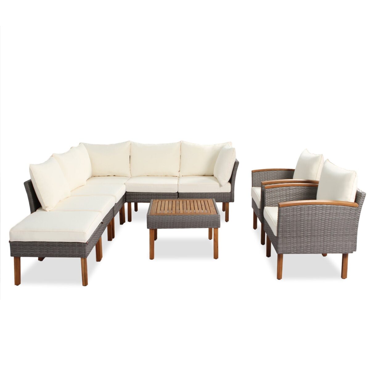 Walker Edison | Wicker 9-Piece Patio Modular Sofa Set - Image 5